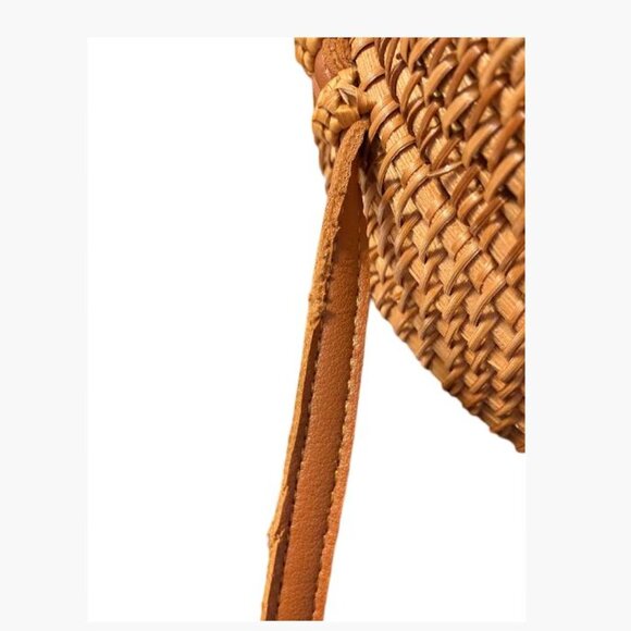 Vintage Boho Round Natural Wicker Crossbody Lined EUC - Picture 8 of 9